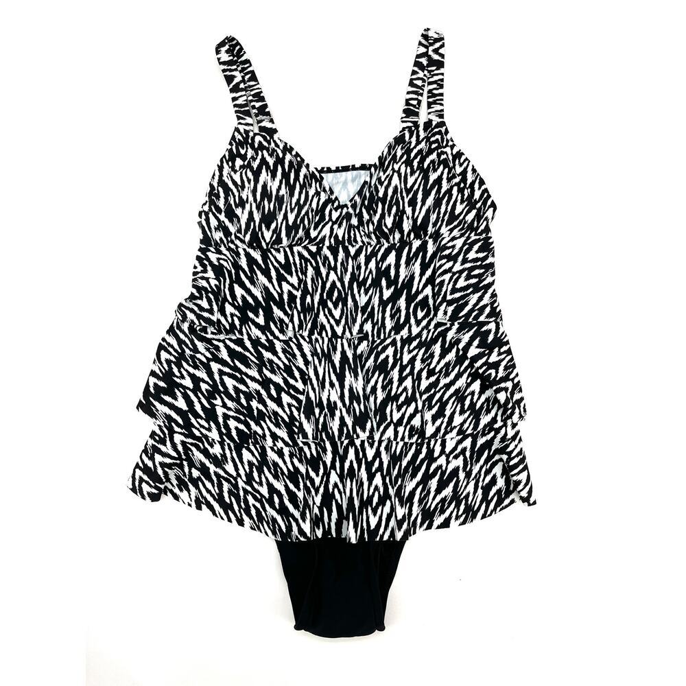 Swim Solutions Black Tankini Ruffled One-piece Swimsuit NEW